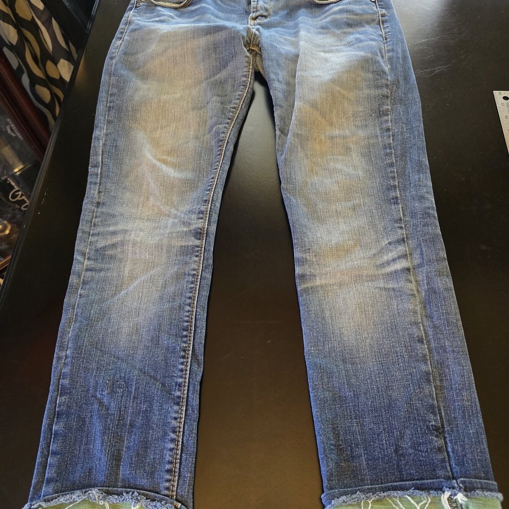 One Green Elephant Women's Kosai Skinny Jeans Size 8 Blue Distressed Raw Hem